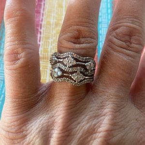 Sterling Silver & CZ Wide Band Ring ,Size 7